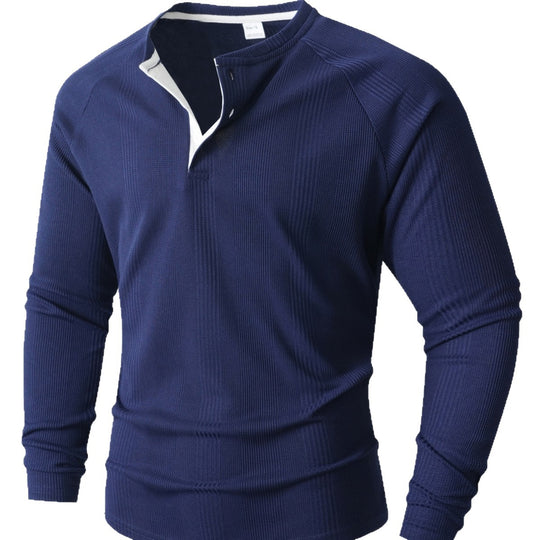 Herren Langarm Henley-Shirt mit strukturierter Oberfläche R&B