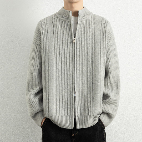 Herren Strickjacke mit modernem Zipper und strukturierter Oberfläche R&B