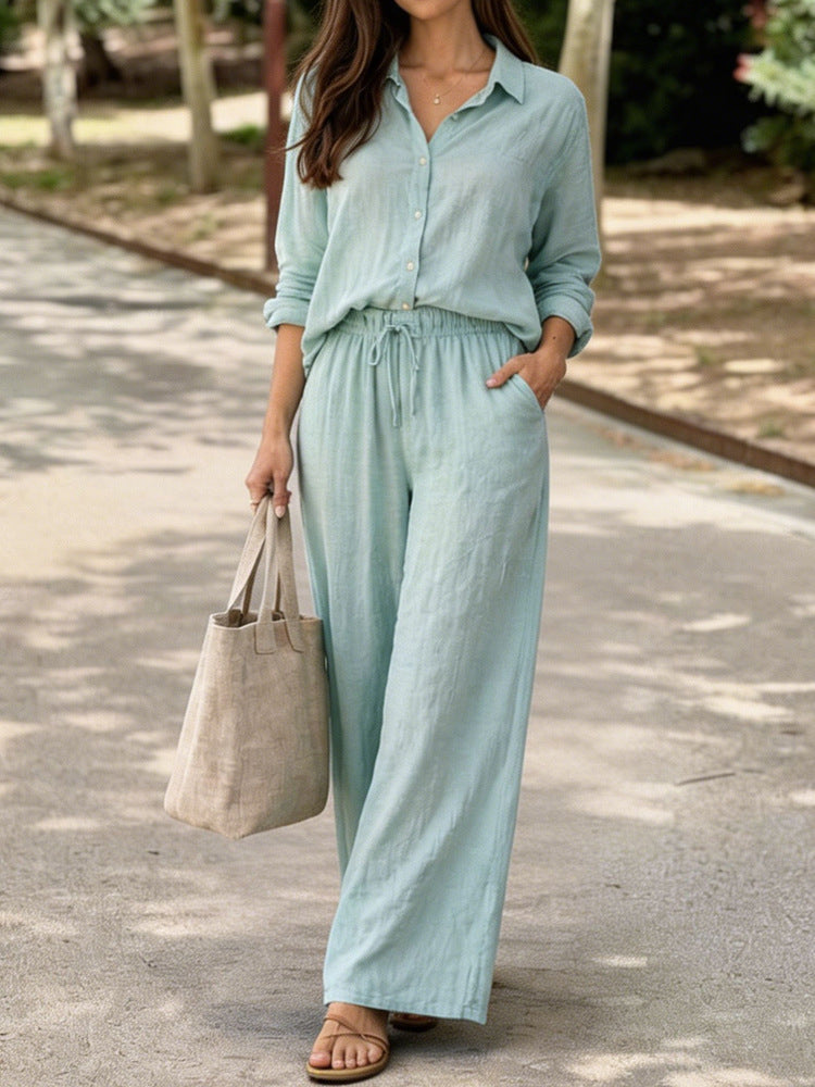Damen Leichte und bequeme Sommerbluse mit weiten Hosen R&B