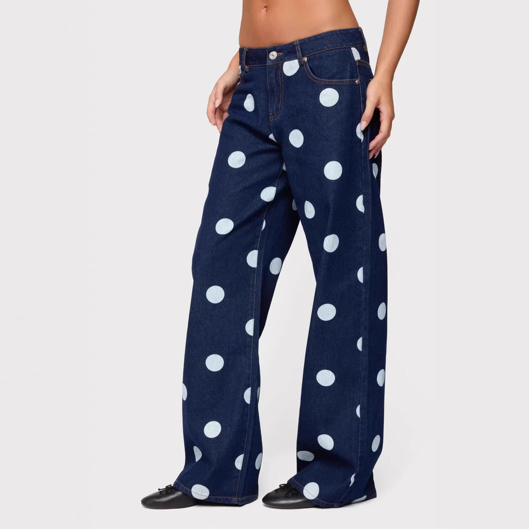 Damen Polka-Dot Denim-Set mit lässiger Schnittführung und angesagten Details R&B