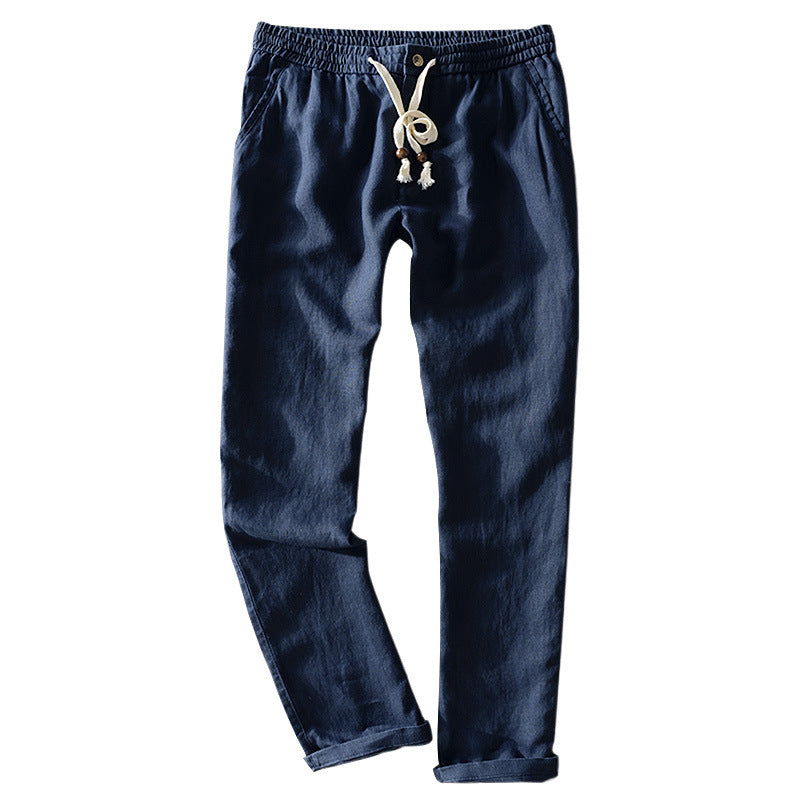 Damen lässige Leinenhose mit elastischem Bund und seitlichen Eingrifftaschen R&B