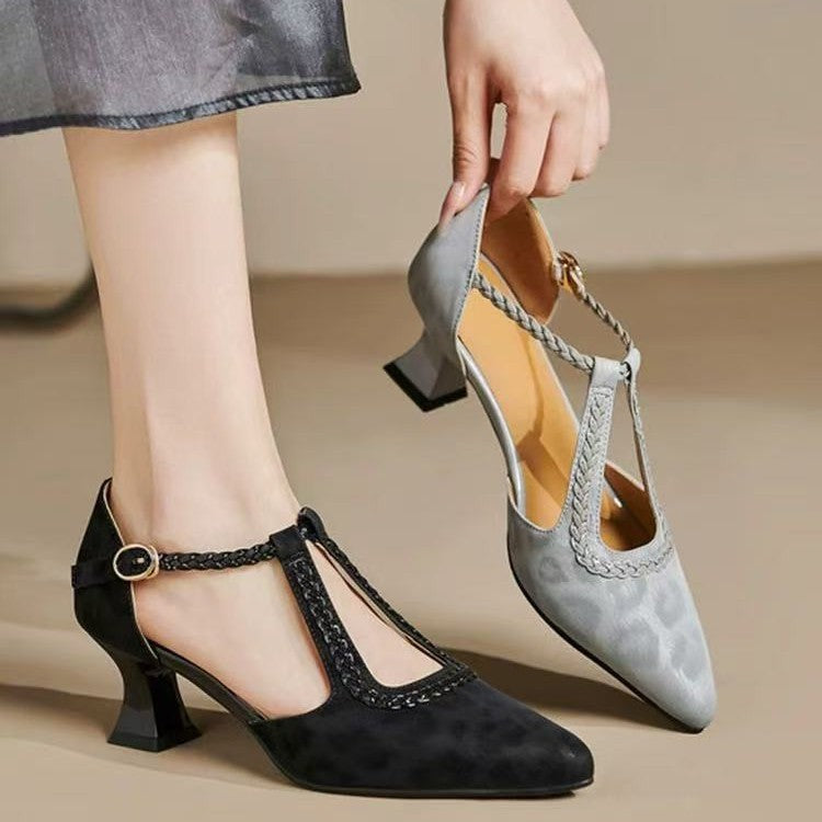 Damen Elegante Slingback-Pumps mit geflochtenem Riemen und modischem Blockabsatz