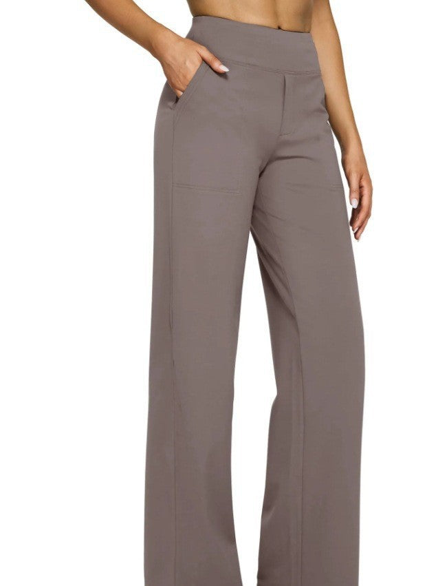Damen nan fließende High-Waist-Hose mit extra weitem Bein, elastischem Komfortbund und Eingrifftaschen R&B