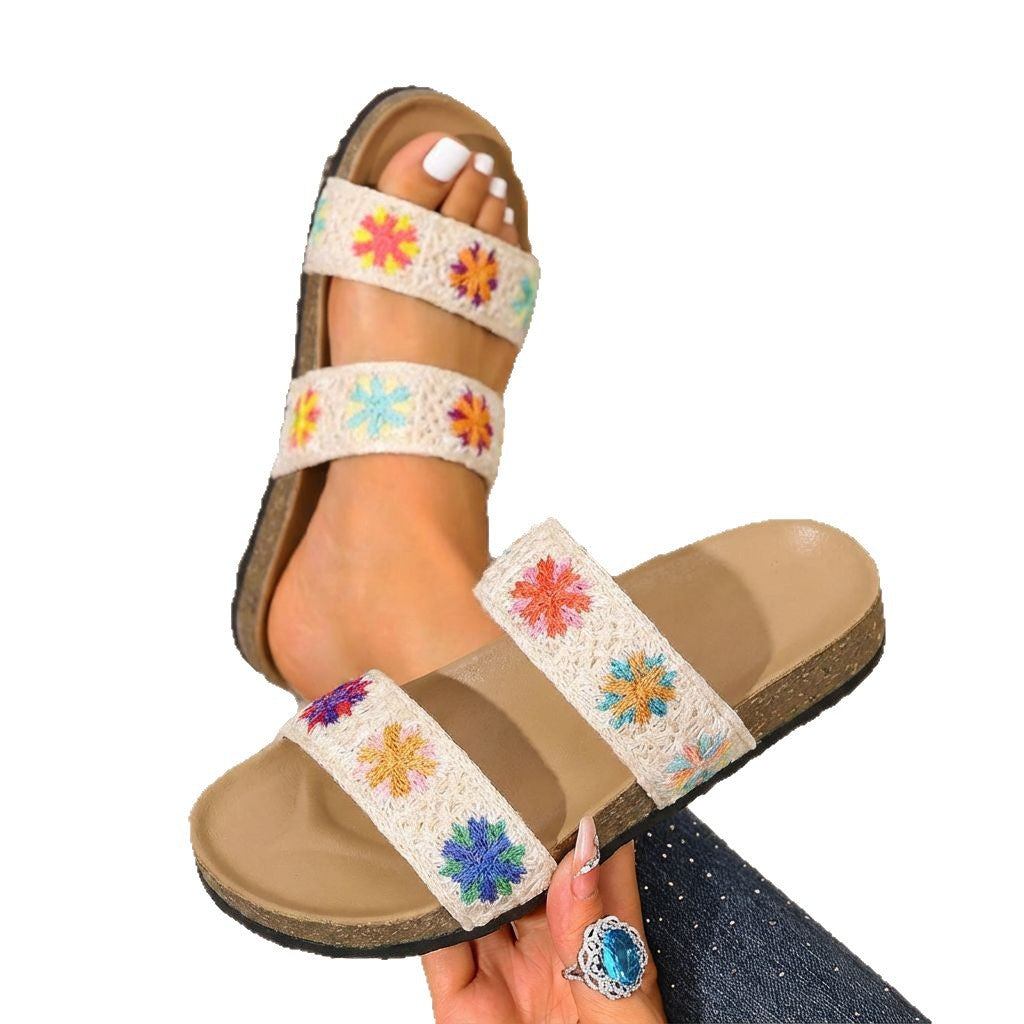 Damen Komfortable Sandalen mit floralem Stickdesign und gepolsterter Sohle R&B