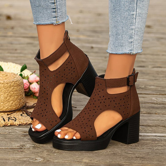 Damen Sandaletten mit Schnittdetails und Blockabsatz R&B