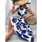 Damen Maxikleid mit Blätterdesign und Cut-Out-Details R&B