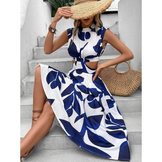 Damen Maxikleid mit Blätterdesign und Cut-Out-Details R&B