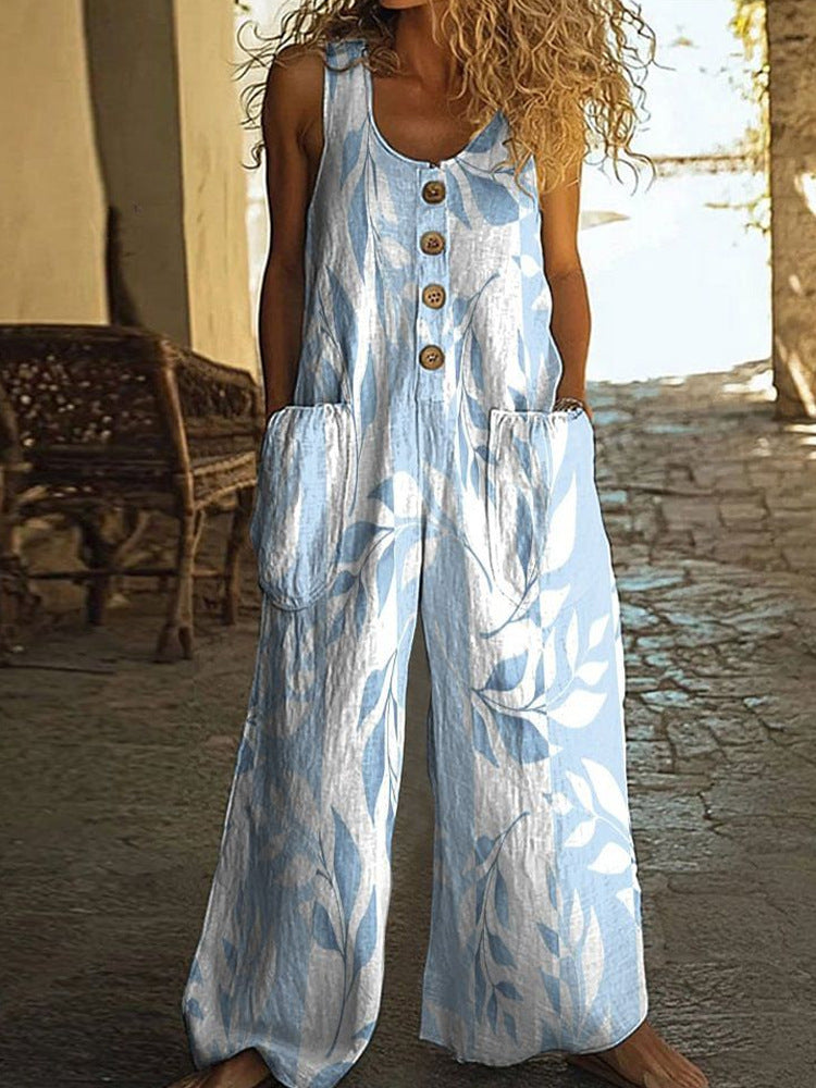 Damen Lässiger Patchwork-Jumpsuit mit Knopfdetails R&B