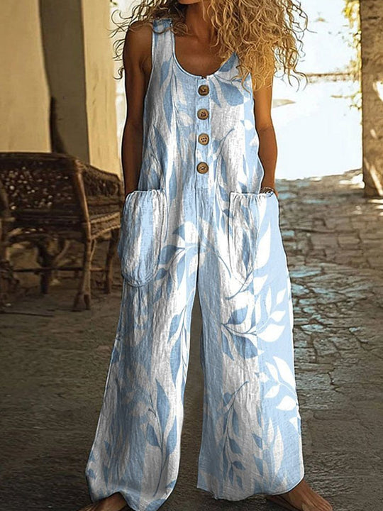 Damen Lässiger Patchwork-Jumpsuit mit Knopfdetails R&B