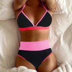 Damen Triangel-Bikini-Set mit hoch taillierten Höschen und trendy Farbkontrasten R&B