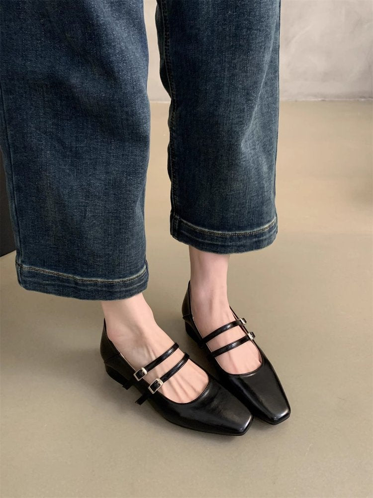Damen elegante Mary Jane Ballerinas mit modischem Doppelriemen und komfortablem Fußbett R&B
