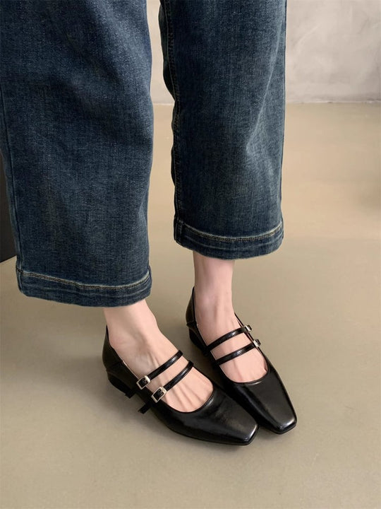 Damen elegante Mary Jane Ballerinas mit modischem Doppelriemen und komfortablem Fußbett R&B