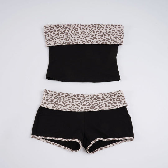 Damen Bandeau-Bikini-Set mit modischem Leopardenmuster und bequemen Shorts R&B
