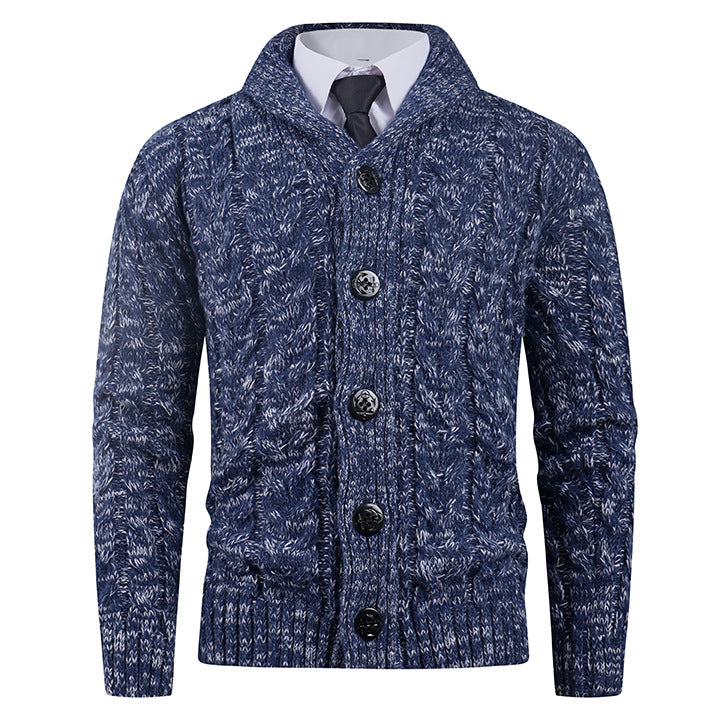 Herren Strickjacke mit Zopfmuster und schickem Schalkragen R&B