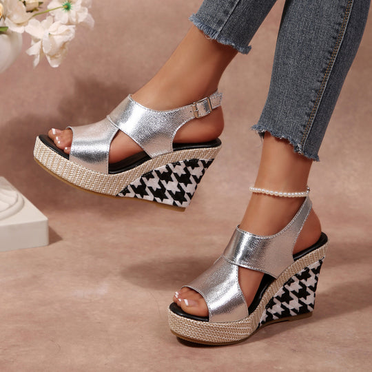 Damen Wedge-Sandalen mit modischem Hahnentritt-Design R&B