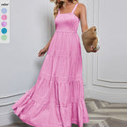 Damen Sommermaxikleid mit gerafftem Oberteil und asymmetrischem Saum R&B