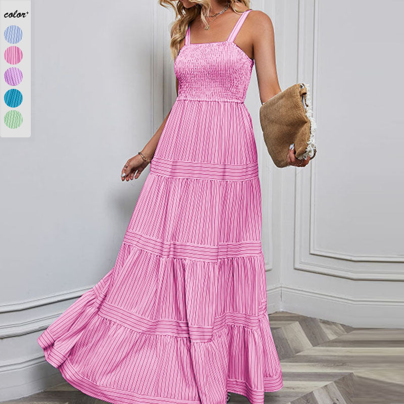 Damen Sommermaxikleid mit gerafftem Oberteil und asymmetrischem Saum R&B
