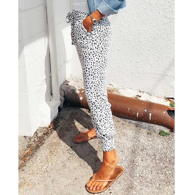 Damen nan lässige Leoparden-Print Jogginghose mit Tunnelzug, Eingrifftaschen und elastischen Bündchen R&B