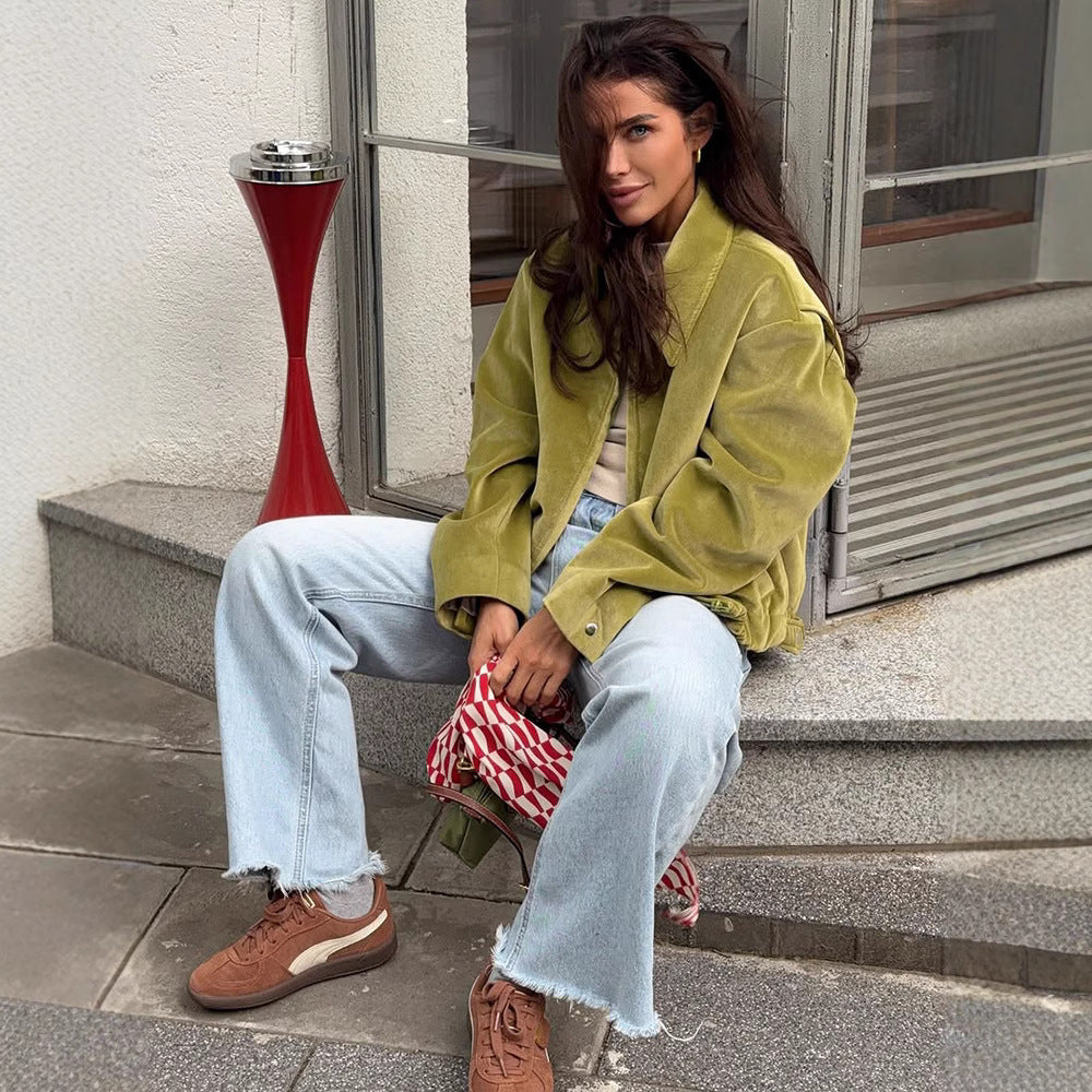 Damen modische Veloursjacke mit elastischem Saum R&B