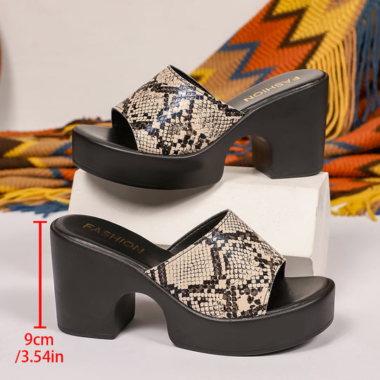 Damen Blockabsatz-Pantoletten mit Schlangenleder-Design und komfortabler Sohle R&B