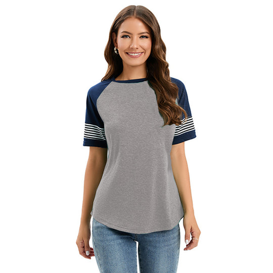 Damen sportliches Raglan-Shirt mit stilvollen gestreiften Ärmeln R&B