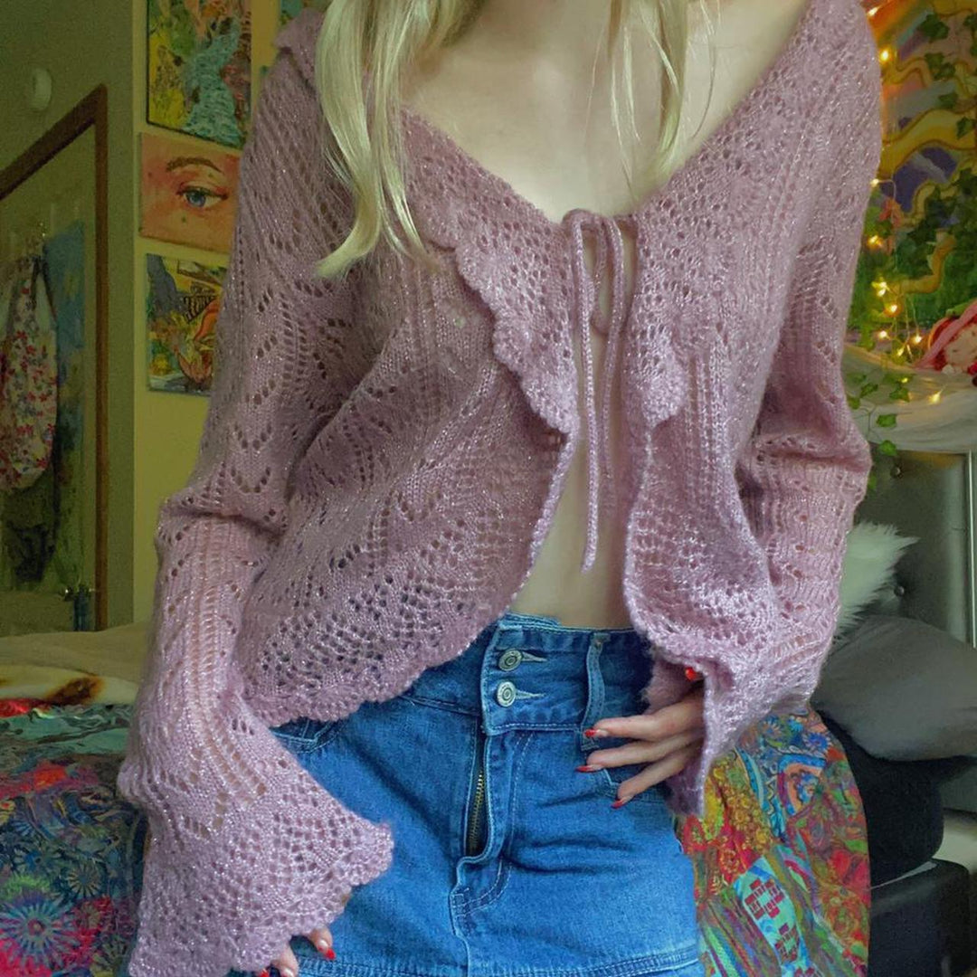 Damen gehäkelter Cardigan mit Rüschendetails R&B