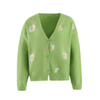 Damen Strickjacke mit floralem Design und Knopfverschluss R&B