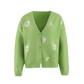 Damen Strickjacke mit floralem Muster und V-Ausschnitt