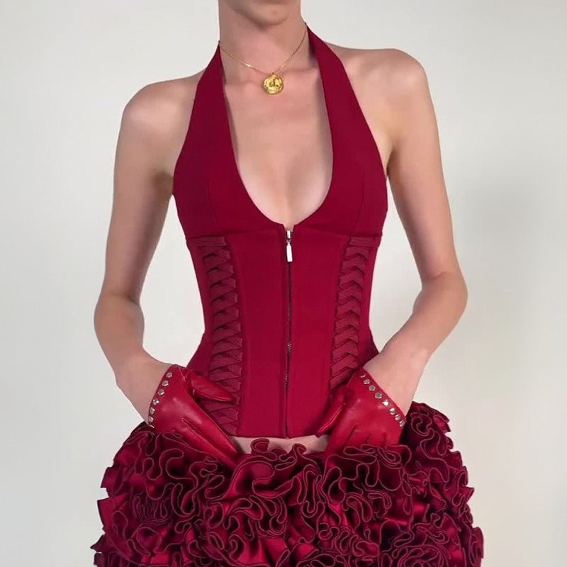 Damen-Haltertop mit raffinierten Zipp-Details und Baumwollmix R&B