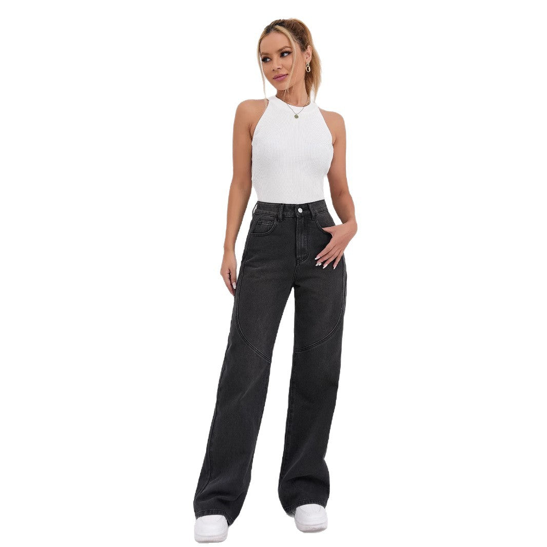 Damen Weite High-Waist Jeans mit modischem Schnitt und außergewöhnlichen Nähten R&B