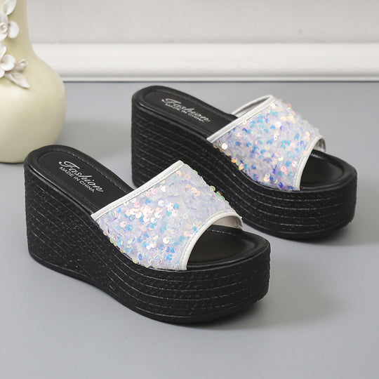 Damen Glitzernde Plateau-Sandalen mit offener Zehenpartie und hohem Absatz R&B