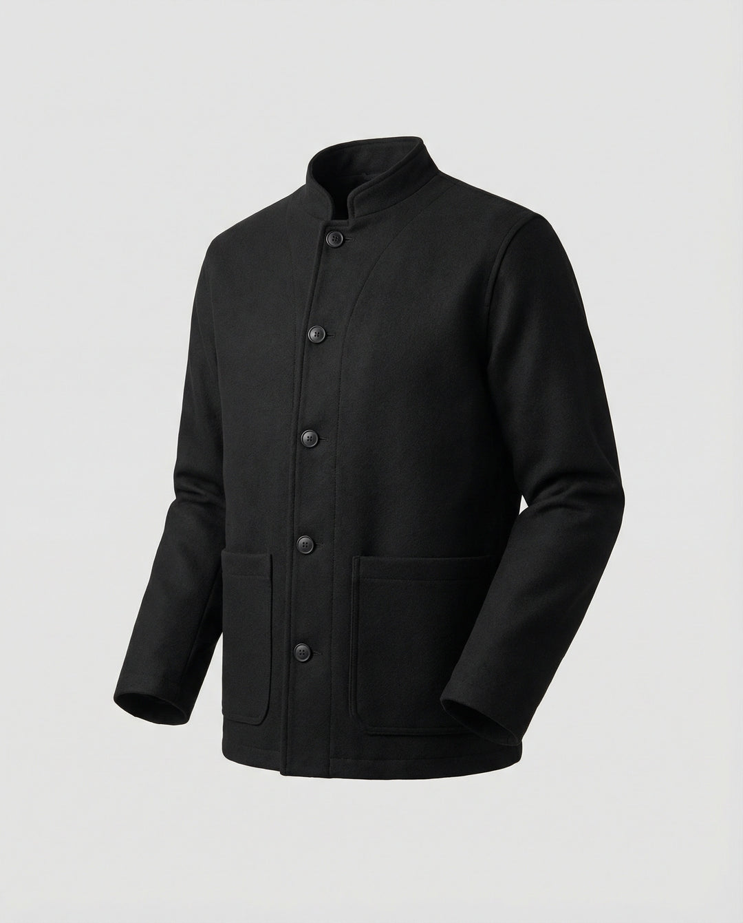 Herren minimalistischer Kurzblazer aus Wollmix mit Rundhalsausschnitt und aufgesetzten Taschen R&B