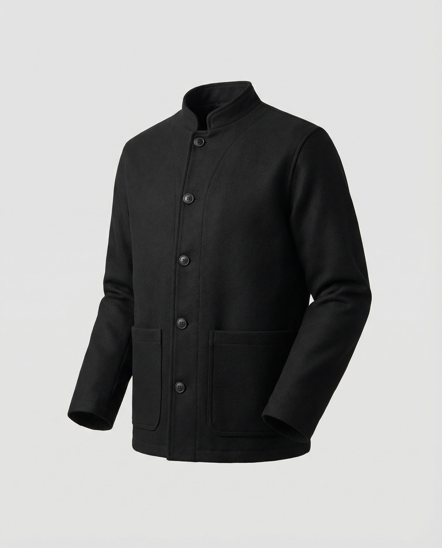 Herren minimalistischer Kurzblazer aus Wollmix mit Rundhalsausschnitt und aufgesetzten Taschen R&B