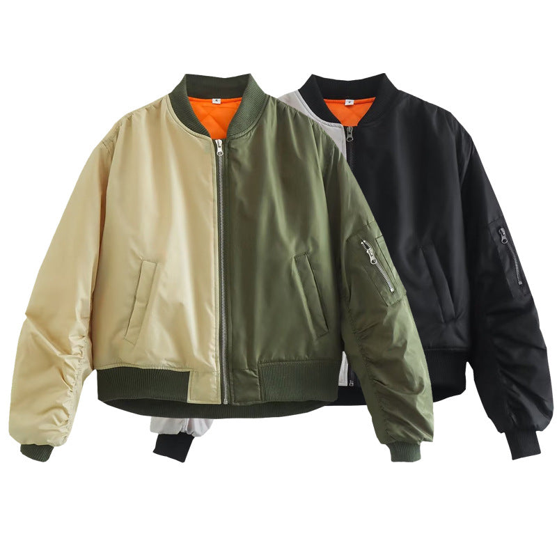 Damen modische Bomberjacke mit verspieltem Patchwork-Design und praktischen Reißverschlusstaschen R&B