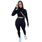 Damen Sportliches Crop-Top und Leggings-Set aus elastischem Material R&B