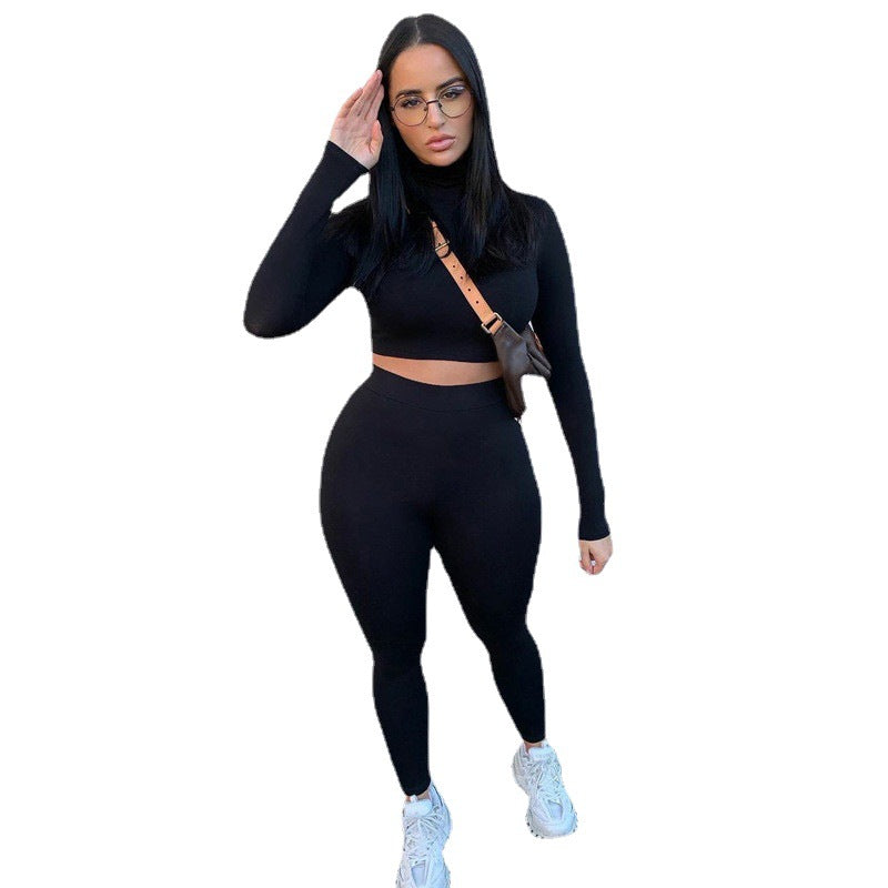 Damen Sportliches Crop-Top und Leggings-Set aus elastischem Material R&B