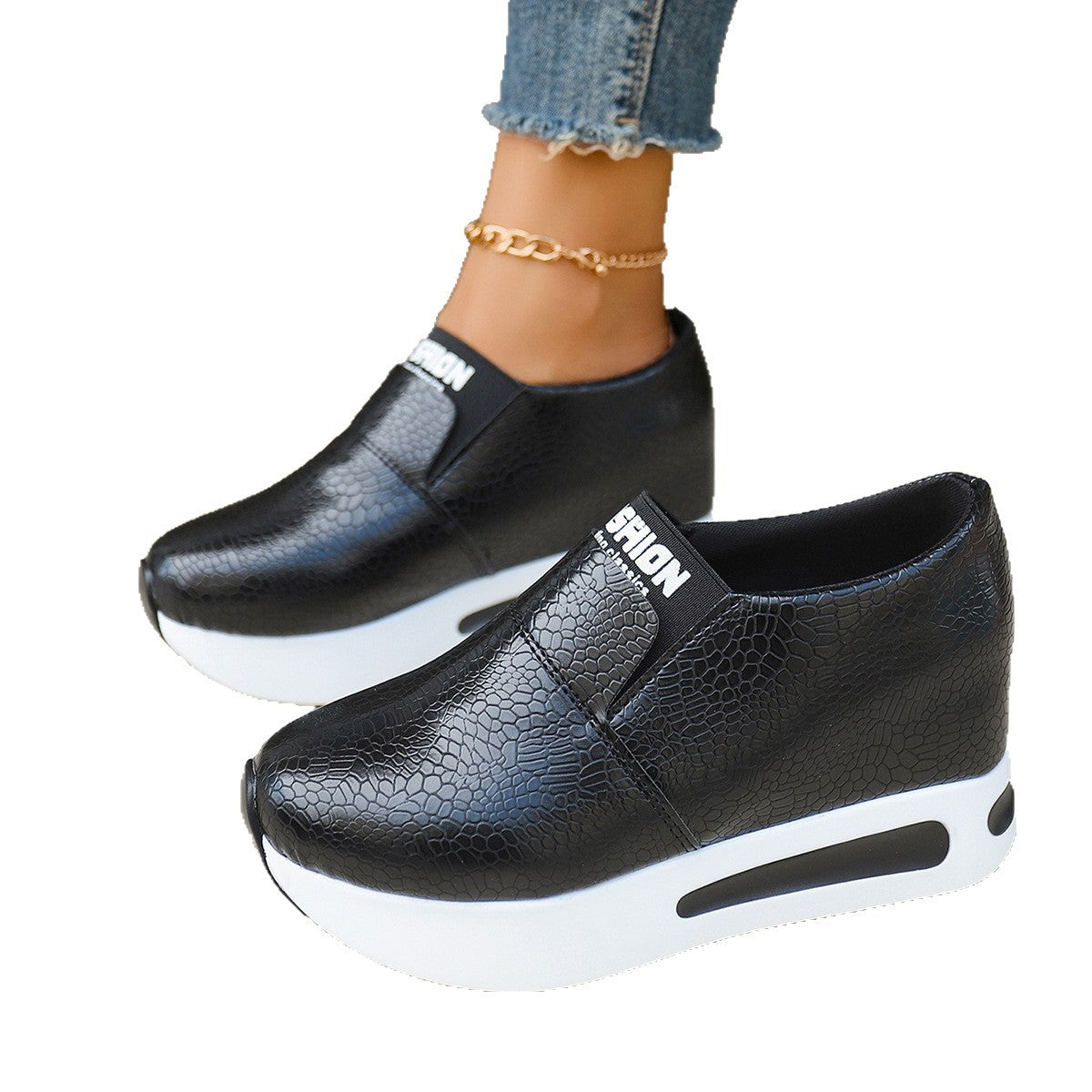 Damen Modische Slip-On Sneakers mit schickem Krokodesign und dämpfendem Fußbett R&B