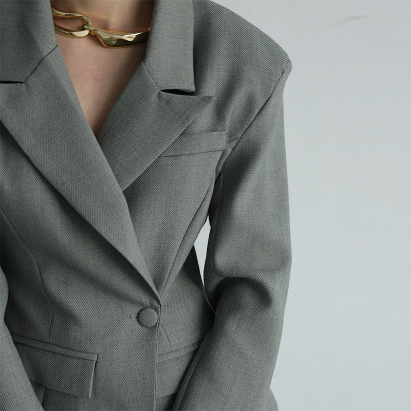 Damen Eleganter Blazer mit asymmetrischer Schluppe und tiefem Ausschnitt R&B