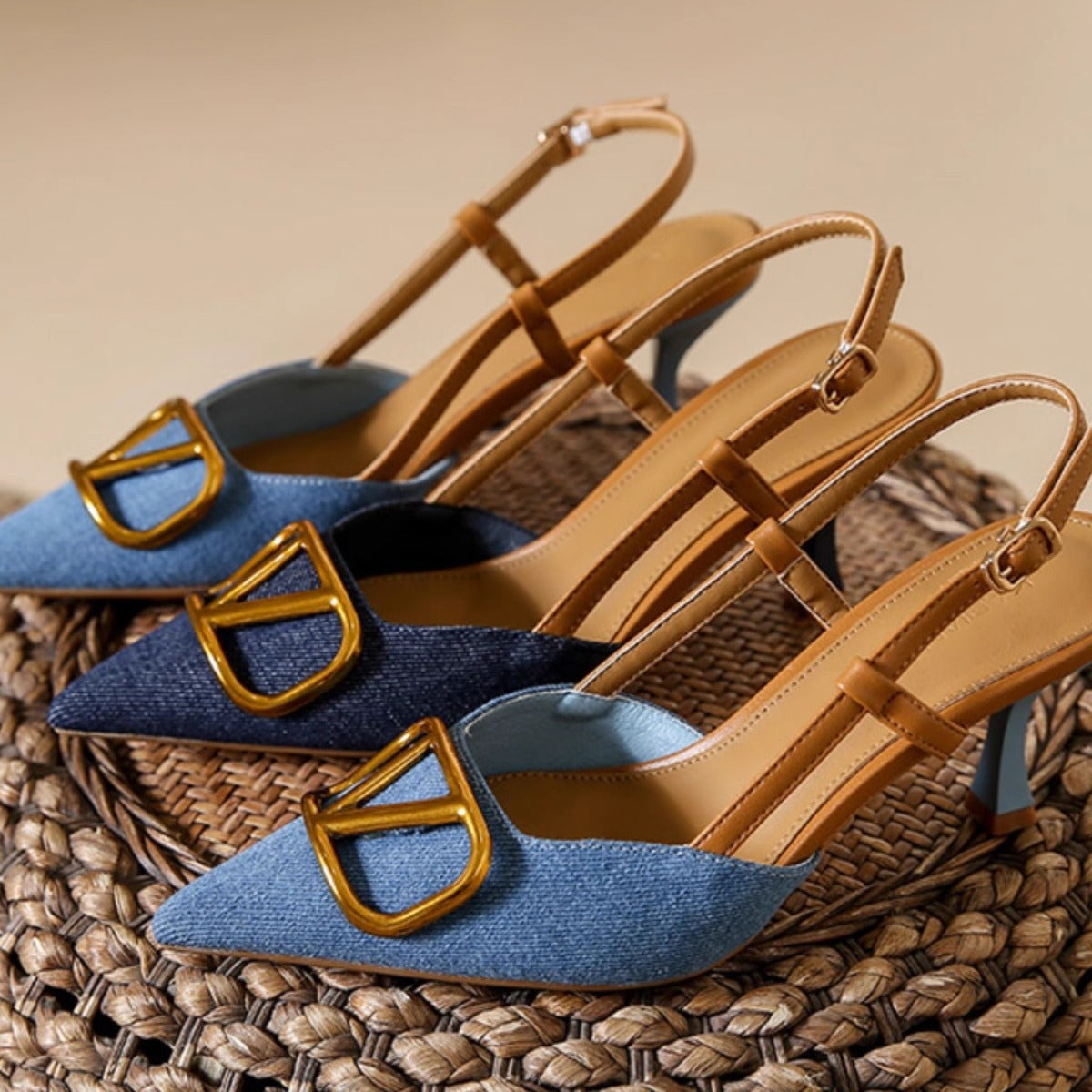 Damen Elegante Slingback-Pumps mit modischem Schnallen-Detail