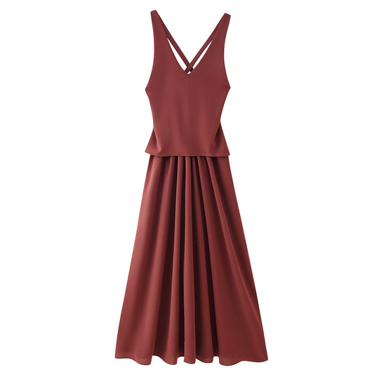 Damen Maxikleid mit elegantem V-Ausschnitt und Plissee-Unterteil R&B