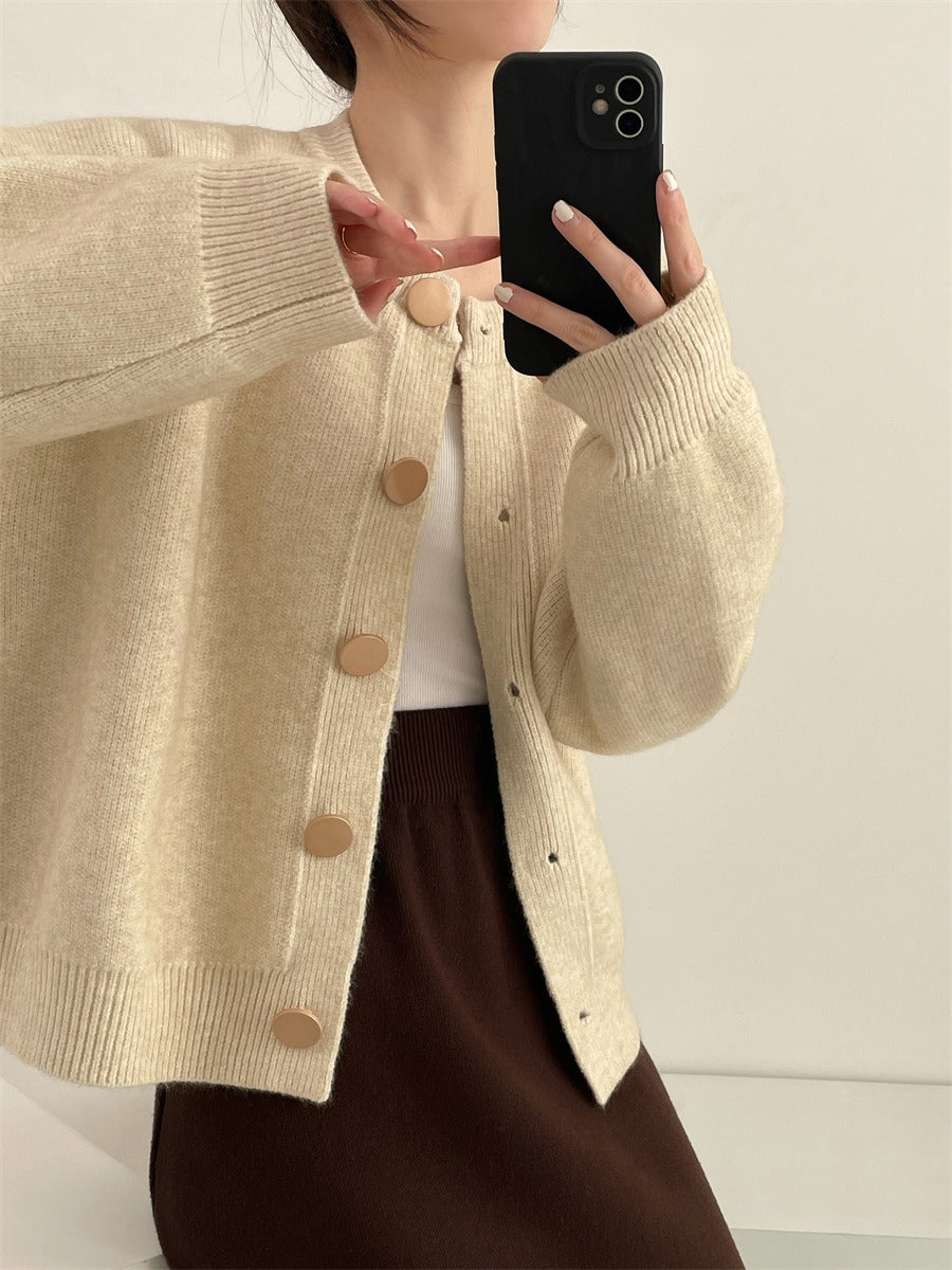 Damen Grob gestrickter Cardigan mit dekorativen Knöpfen und lässigem Schnitt R&B