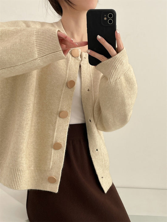 Damen Grob gestrickter Cardigan mit dekorativen Knöpfen und lässigem Schnitt R&B