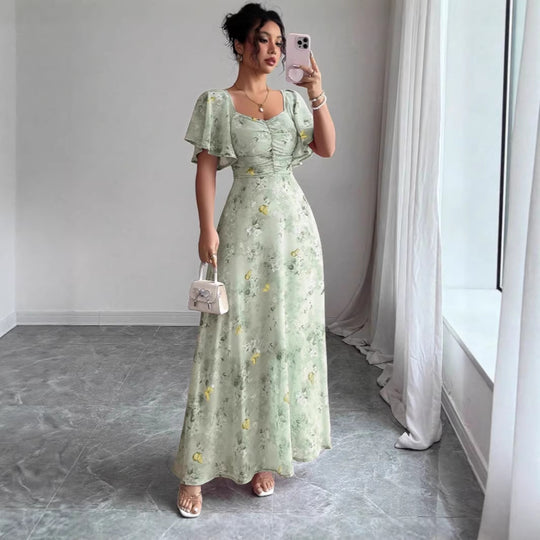 Damen Maxikleid mit fließendem Schnitt und romantischem Blumenmuster R&B