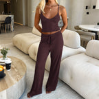 Damen Lässiges Zweiteiliges Set mit Spaghettiträgershirt und weitem Hosen R&B