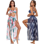 Damen Bikini-Set mit floralem Zufallsmuster und passendem Wickelrock R&B