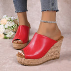 Damen Wedge-Pantoletten mit elegantem Korkfußbett und offener Zehenpartie