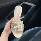 Damen elegante Riemchen Mules mit funkelnder Schmuckapplikation R&B