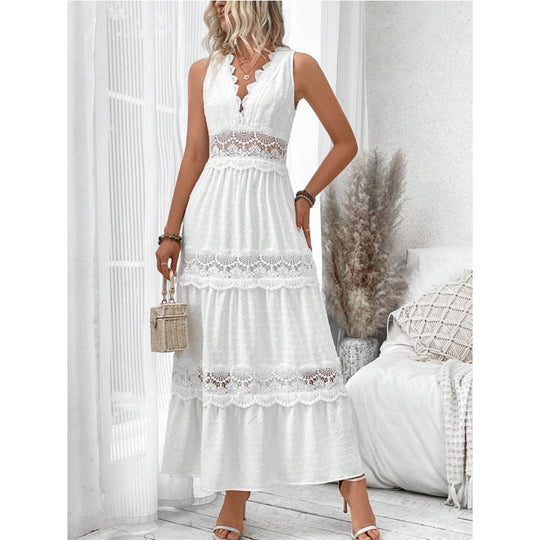 Damen Langes, elegantes Maxikleid mit Spitzenakzenten und Volants R&B