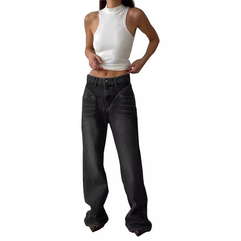 Damen Hoch geschnittene Jeans mit weitem Bein R&B