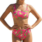 Damen Sport-Bikini mit verspieltem Dinosaurier-Muster